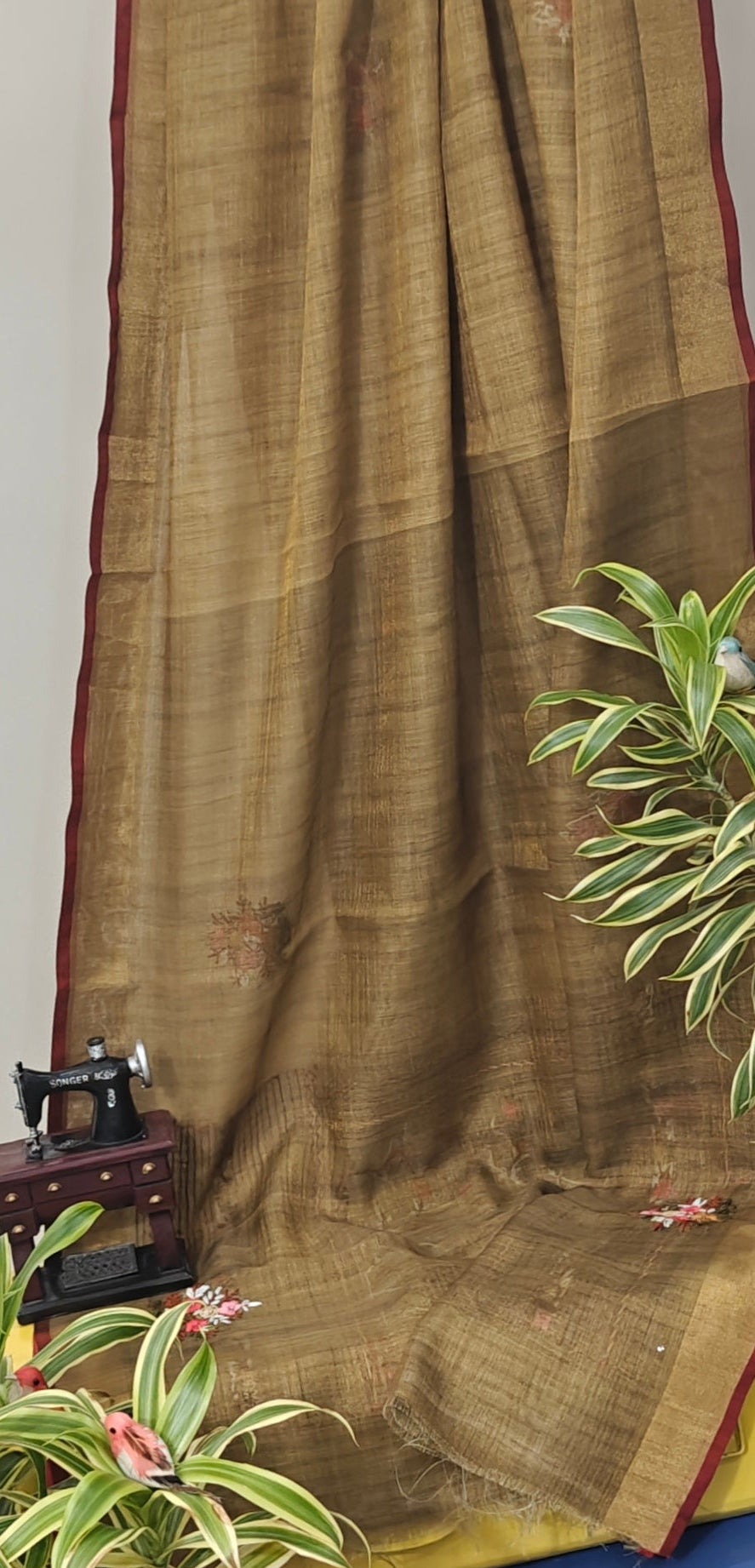 Hand Embroidered Linen Tissue Saree.