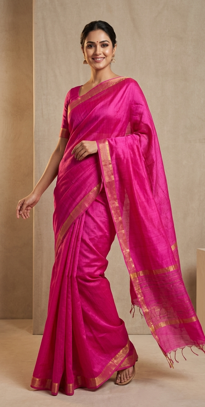Ranipink handwoven silk saree