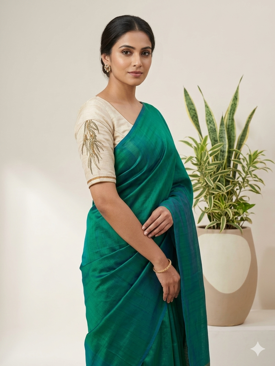 luxurious green dual-tone handloom saree