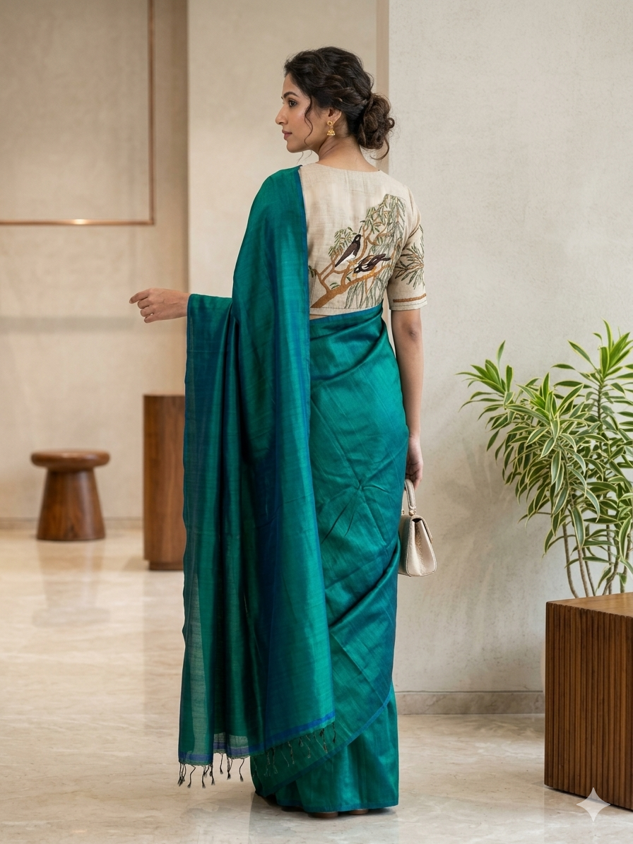 luxurious green dual-tone handloom saree