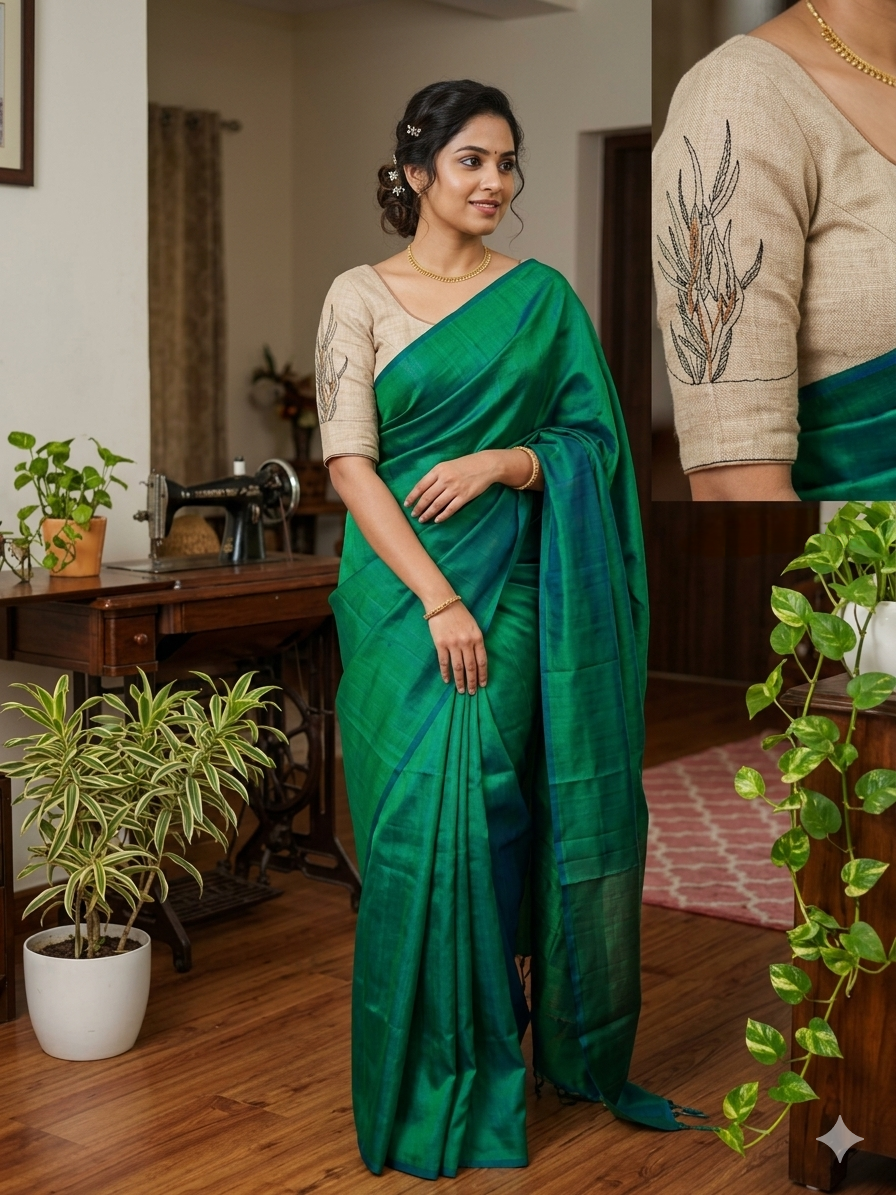 luxurious green dual-tone handloom saree