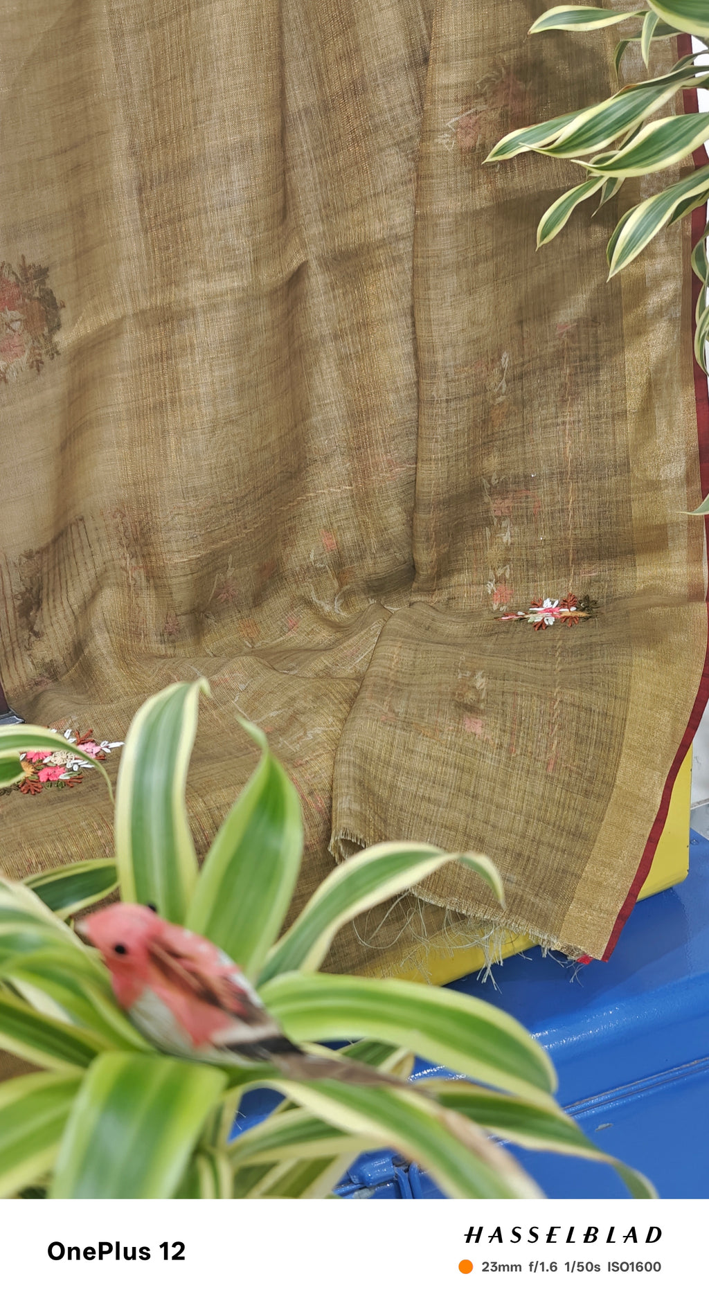 Hand Embroidered Linen Tissue Saree.